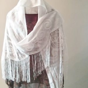 White Fringed Lace Wrap Scarf - Women Accessories Scarves & Wraps